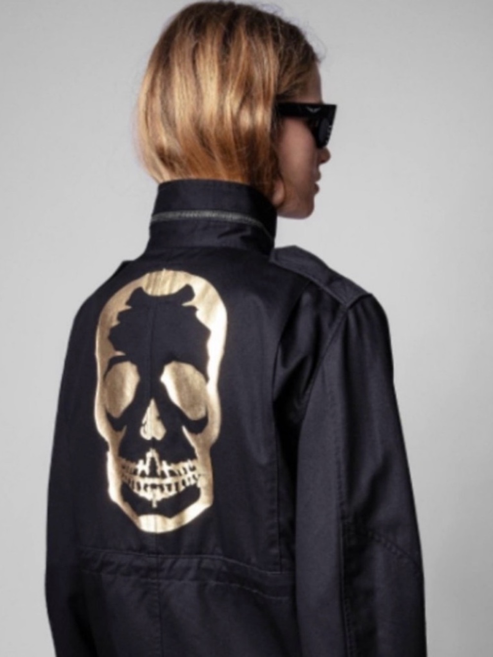 Zadig & Voltaire Gold Metallic Skull Utility Jacket